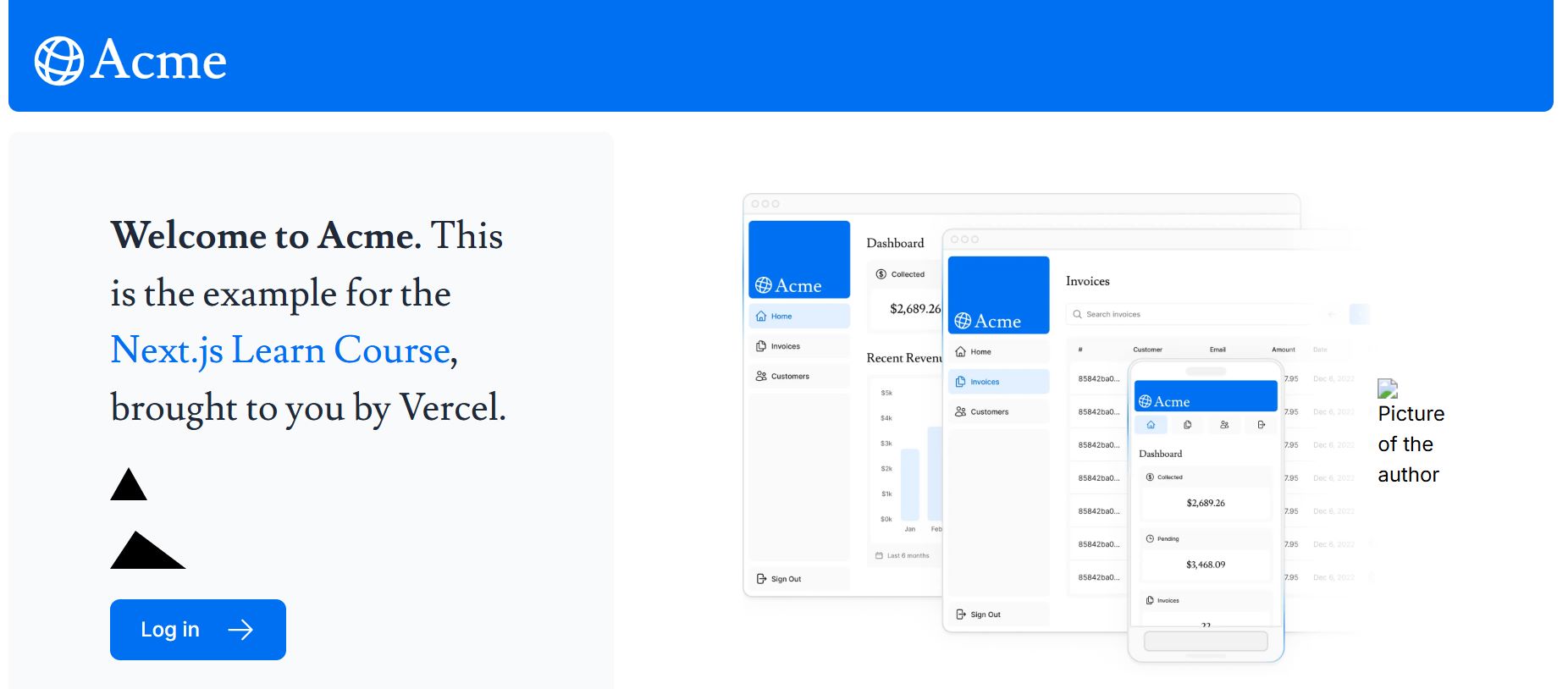NextJs tutorial dashboard